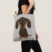Cute Chocolate Dachshund | Cartoon Wiener Dog Tote Bag (Dichtbij)