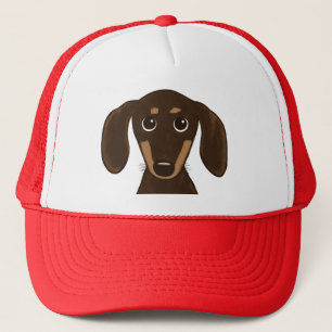 Cute Chocolate Dachshund   Cartoon Wiener Dog Trucker Pet