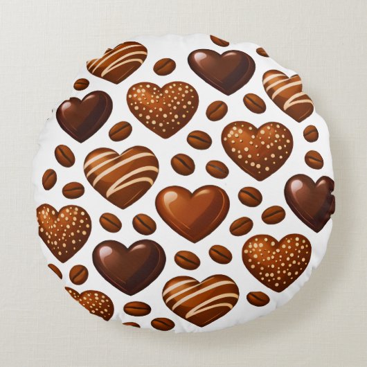 Cute Chocolate Hearts Pillow - Round Candy Love Rond Kussen (Voorkant)