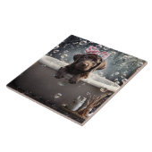 Cute Chocolate Lab Puppy Dog Spa Bubble Bath Tegeltje (Zijkant)