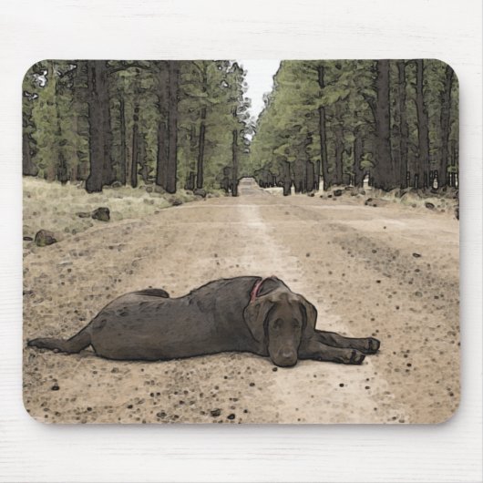 Cute Chocolate Lab Puppy op een bos spoor Muismat (Voorkant)