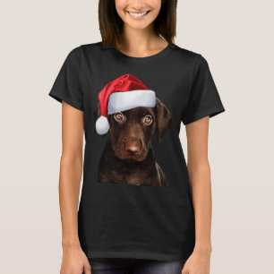 Cute Chocolate Lab Santa Hat Afbeelding Funny Dog T-shirt