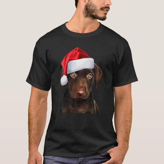 Cute Chocolate Lab Santa Hat Afbeelding Funny Dog  T-shirt (Voorkant)