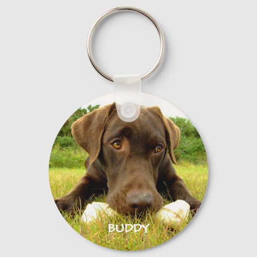 Cute Chocolate Labrador Custom Sleutelhanger (Voorkant)