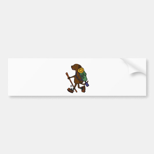Cute Chocolate Labrador Dog Hiking Cartoon Bumpersticker (Voorkant)