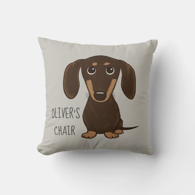 Cute Chocolate Longhaire Dachshund Personalized Kussen (Voorkant)