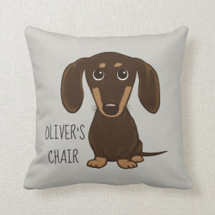 Cute Chocolate Longhaire Dachshund Personalized Kussen