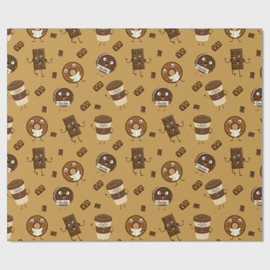 Cute Chocolate Pattern Cadeaupapier (Vlak)