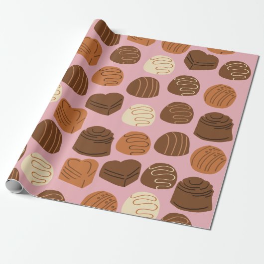 Cute Chocolate Pralines Verpakkingspapier Cadeaupapier (Uitgerold)