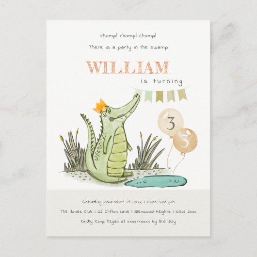 Cute Chomp Alligator in Swamp Any Age Birthday Briefkaart (Voorkant)