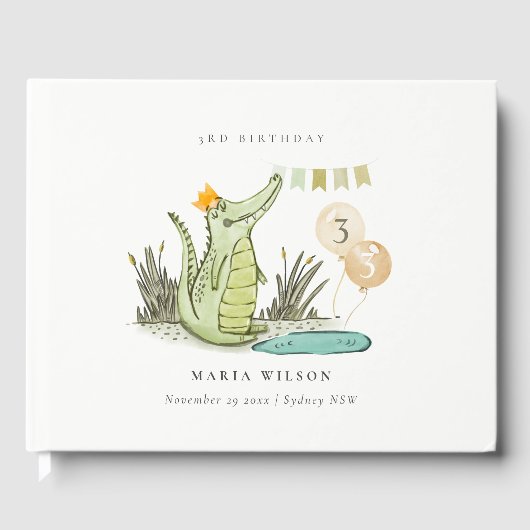 Cute Chomp Alligator in Swamp Any Age Birthday Gastenboek (Voorkant)