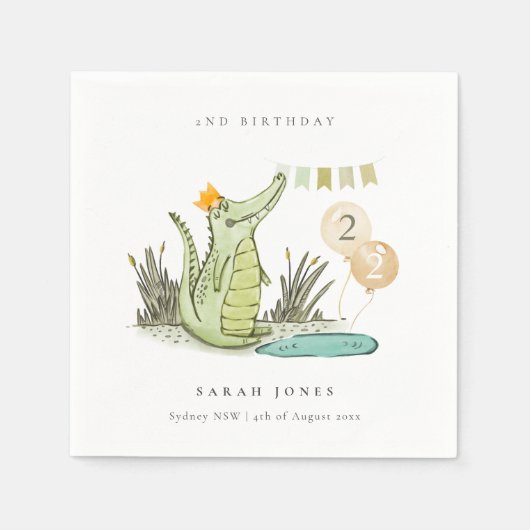 Cute Chomp Alligator in Swamp Any Age Birthday Servet (Voorkant)