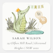 Cute Chomp Alligator in Swamp Balloon Adres Vierkante Sticker (Voorkant)