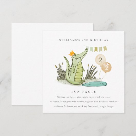 Cute Chomp Alligator in Swamp Fun Facts Birthday Kaart (Voorkant / Achterkant)