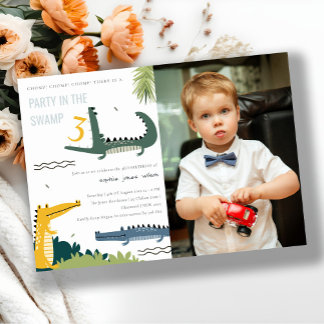 Cute Chomp Alligator Swamp Kinder Foto Birthday Kaart