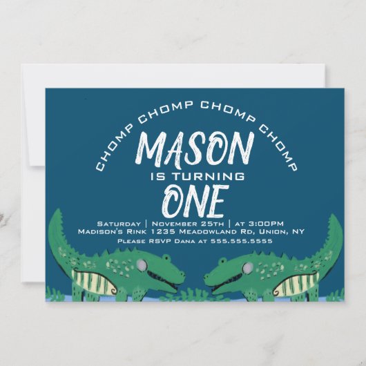 Cute Chomping Alligator Safari Birthday Party Invi Kaart (Voorkant)