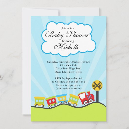 Cute Choo Train Baby shower Invitation Kaart (Voorkant)