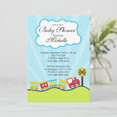 Cute Choo Train Baby shower Invitation Kaart (Staand voorkant)