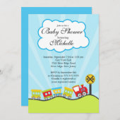 Cute Choo Train Baby shower Invitation Kaart (Voorkant / Achterkant)