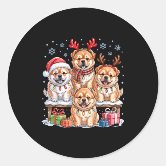 Cute Chow Chow Christmas Pupes Dog Lovers Funny Ho Ronde Sticker (Voorkant)