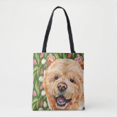 Cute Chow en Tulip Flower Pattern Tote Bag (Voorkant)