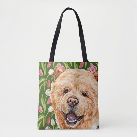 Cute Chow en Tulip Flower Pattern Tote Bag (Voorkant)