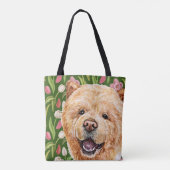 Cute Chow en Tulip Flower Pattern Tote Bag (Achterkant)