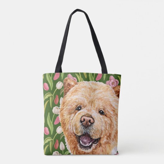 Cute Chow en Tulip Flower Pattern Tote Bag (Achterkant)