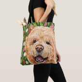 Cute Chow en Tulip Flower Pattern Tote Bag (Dichtbij)