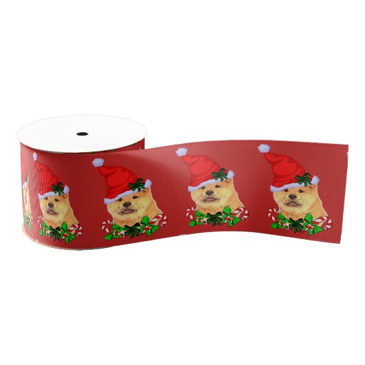 Cute Chow kerst Grosgrain Lint (Spoel)