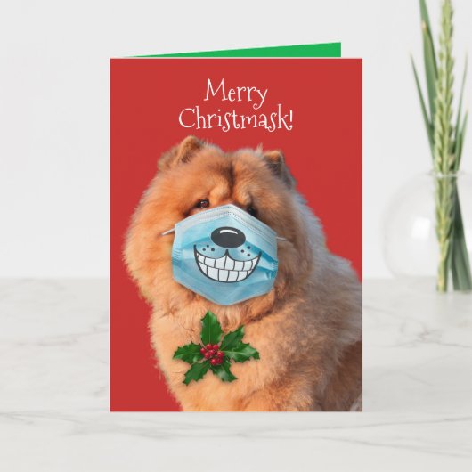 Cute Chow met glimlach Face Mask- Merry Christmask Feestdagen Kaart (Voorkant)