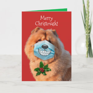 Cute Chow met glimlach Face Mask- Merry Christmask Feestdagen Kaart