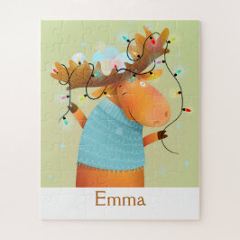 Cute Chrismas Lights Moose Animal Natuur Art Legpuzzel