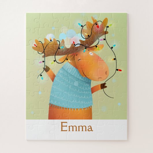 Cute Chrismas Lights Moose Animal Natuur Art Legpuzzel (Verticaal)