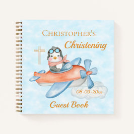 Cute Christening Baby Penguin Airplane Guest Notitieboek