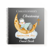 Cute Christening Baby Penguin en Moon