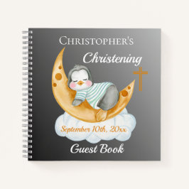 Cute Christening Baby Penguin en Moon Notitieboek