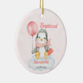 Cute Christening Baby Penguin Pink Keramisch Ornament (Rechts)