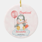 Cute Christening Baby Penguin Pink Keramisch Ornament (Achterkant)