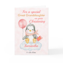 Cute Christening Great Granddochter Penguin Kaart