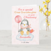 Cute Christening Great Granddochter Penguin Kaart (Gele Bloem)