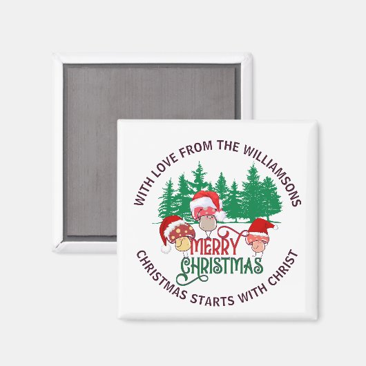 Cute Christian MERRY CHRISTMAS Mushroom Magneet (Voorkant / Achterkant)