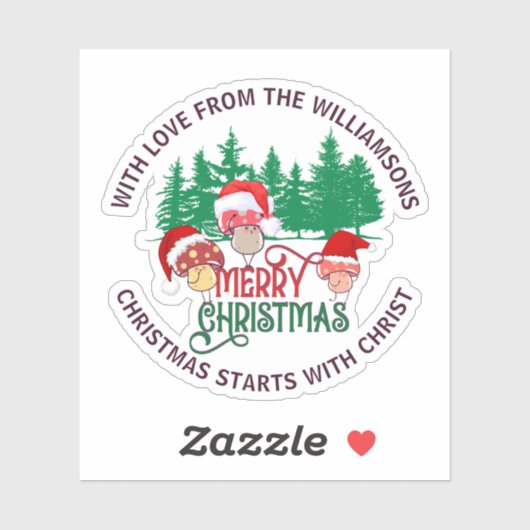 Cute Christian MERRY CHRISTMAS Mushroom Sticker (Vel)