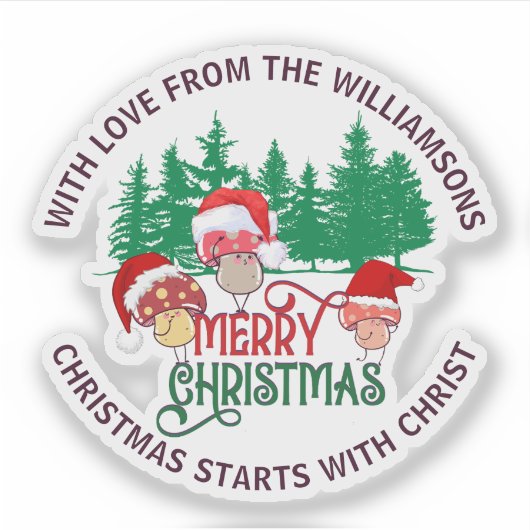 Cute Christian MERRY CHRISTMAS Mushroom Sticker (Voorkant)