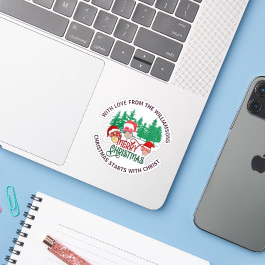 Cute Christian MERRY CHRISTMAS Mushroom Sticker (Laptop met iPhone)