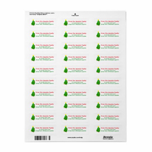 Cute Christmas Address Label with Fun Cartoon Tree (Full Sheet)