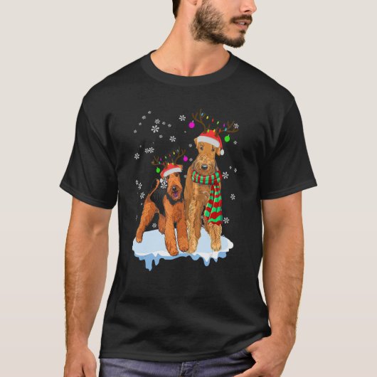 Cute Christmas Airedale Terrier Santa Hats Reindee T-shirt (Voorkant)