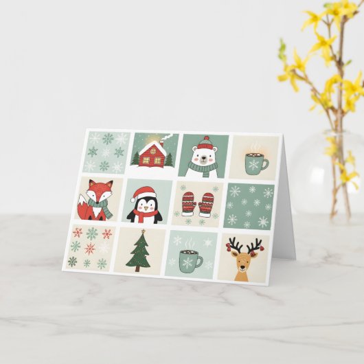 Cute Christmas and Winter Animal Clipart Set Kaart (Gele Bloem)