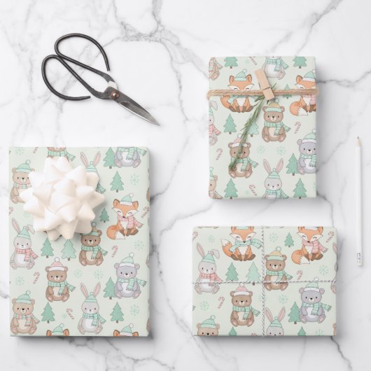 Cute Christmas Animals Seamless Pattern Inpakpapier Vel (Voorkant)
