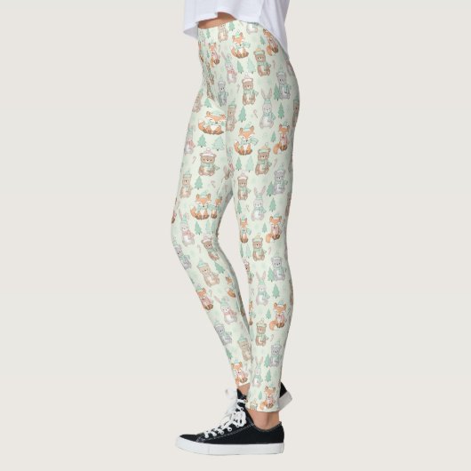 Cute Christmas Animals Seamless Pattern Leggings (Links)